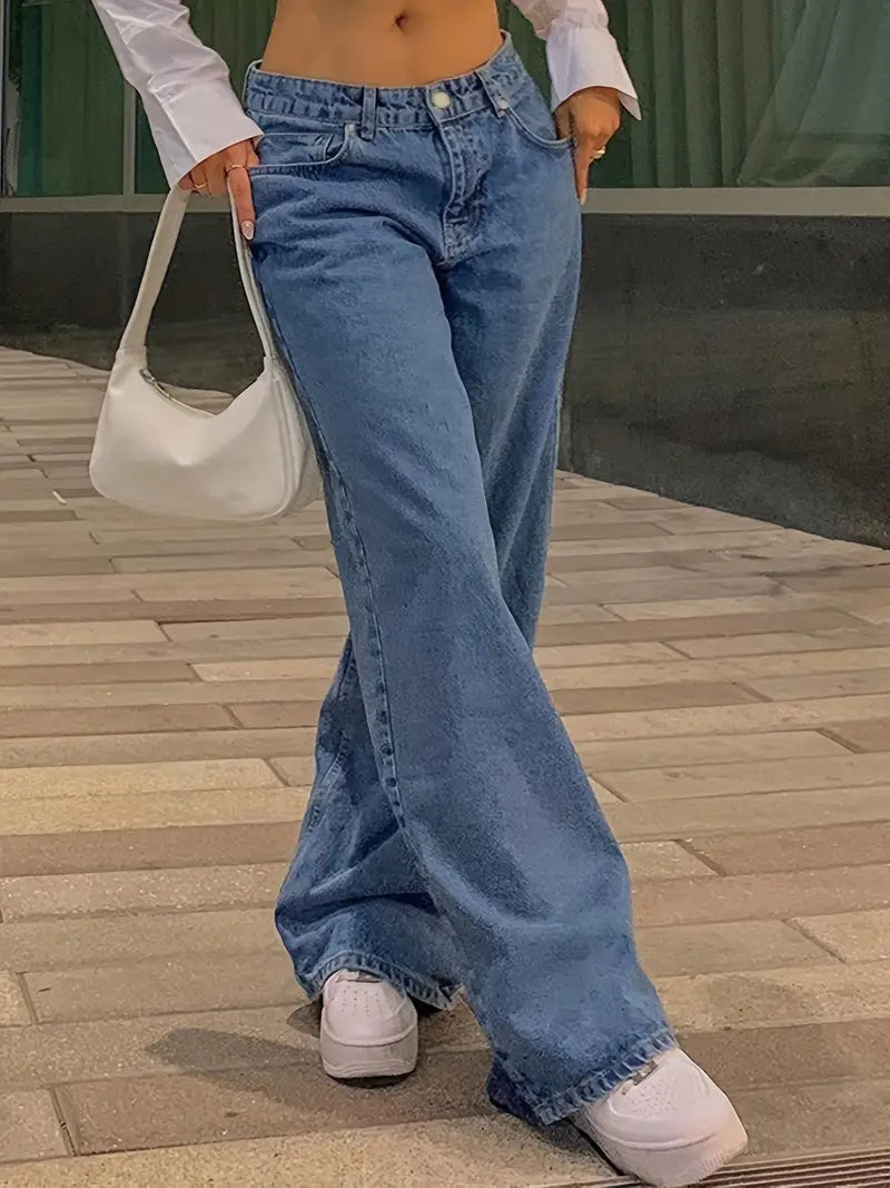 Valenzora | Dark Blue Loose Baggy Boyfriend Jeans with Low Waist