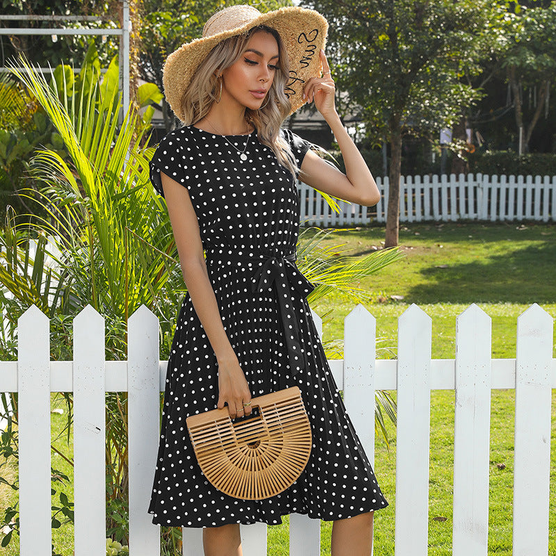 Valenzora | Elegant Polka Dot Midi Dress with Short Sleeves for Women