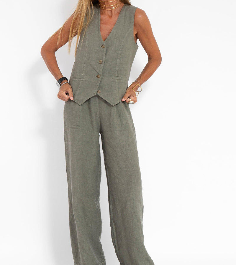 Valenzora | Button-down vest and wide-leg trousers set