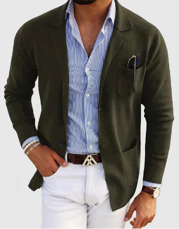 Valenzora | Herren-Cardigan mit lässigen Knöpfen, Taschen und gekerbtem Kragen, einfarbig, lange Ärmel