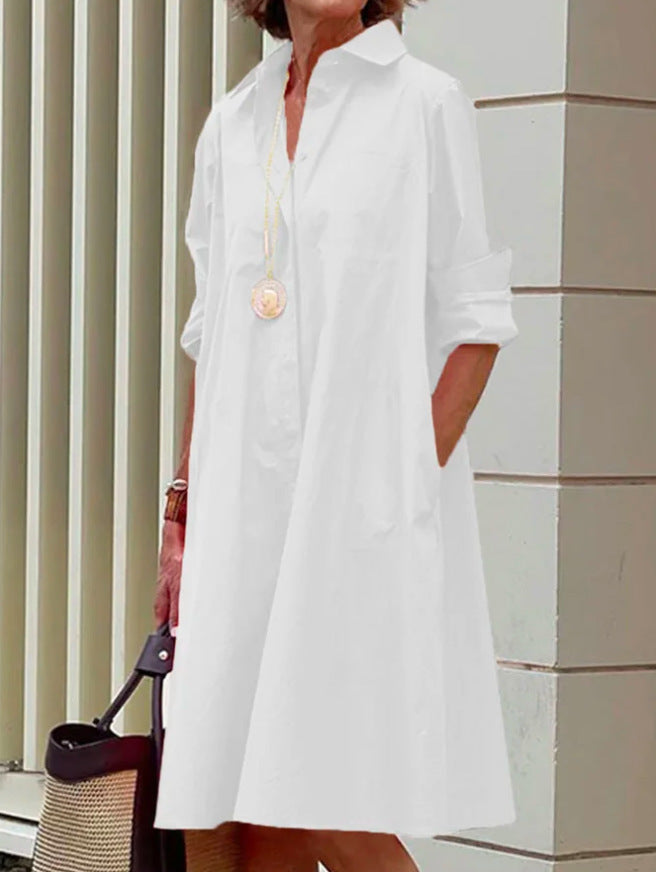 Valenzora | Shirt dress with turn-down collar & three-quarter sleeves