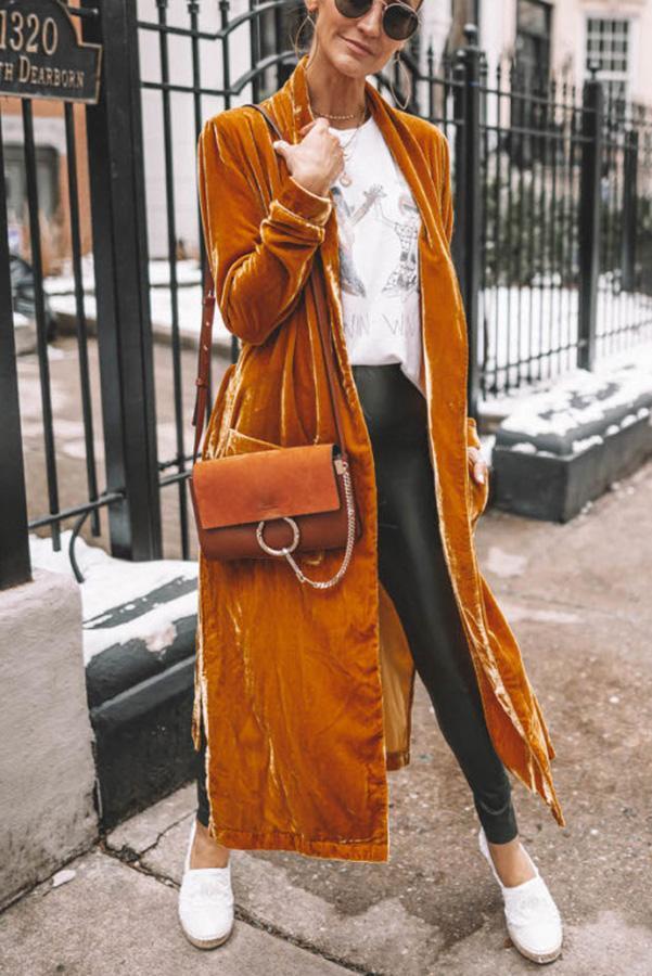 Valenzora - Stylish long coat with lapel collar and long sleeves for women