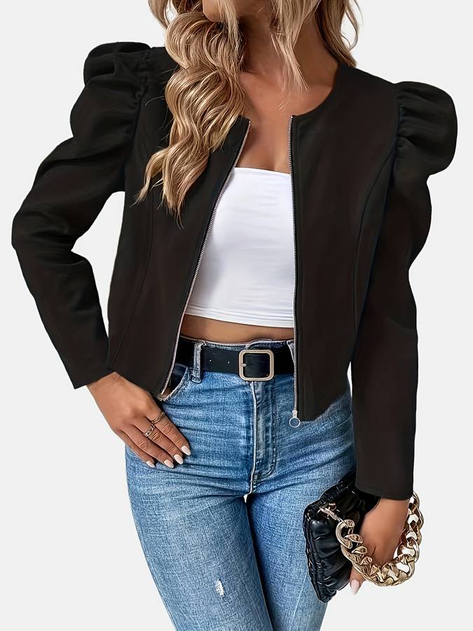 with puff sleeves and zipper