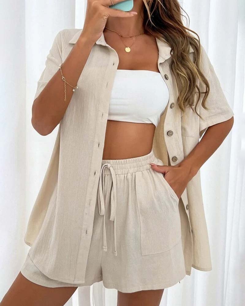 Valenzora | Casual set consisting of a solid-color shirt and shorts