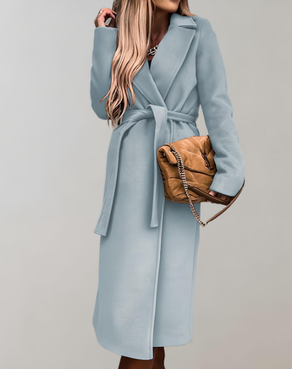 Lange Herbstjacke für Damen mit Reverskragen und Gürtel