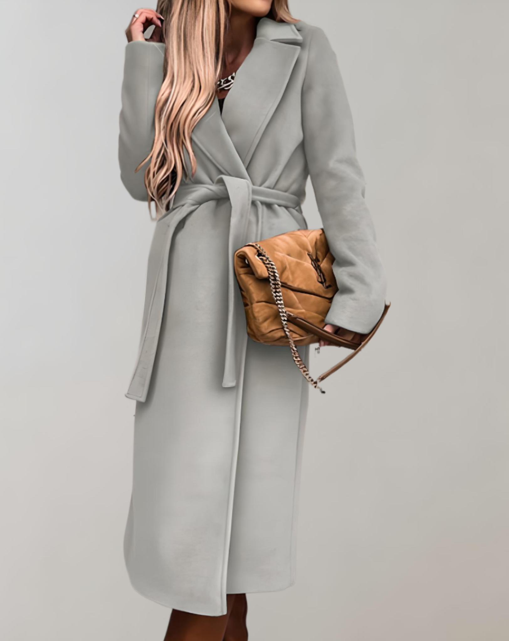Lange Herbstjacke für Damen mit Reverskragen und Gürtel