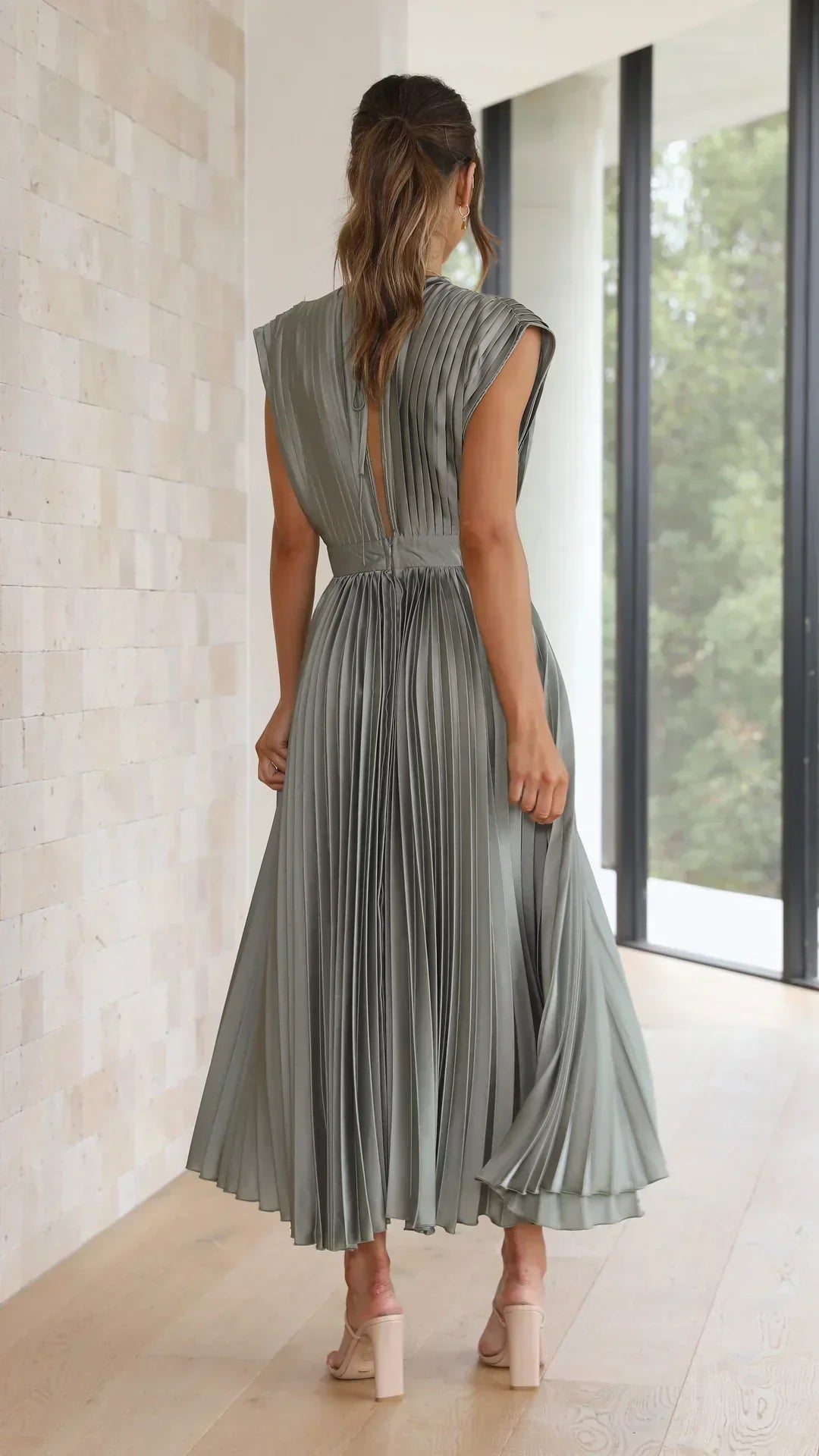 Valenzora | Pleated Plunge Midi Dress
