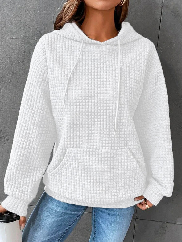 Valenzora | Women's Waffle Knit Hoodie - Casual Oversized Pullover
