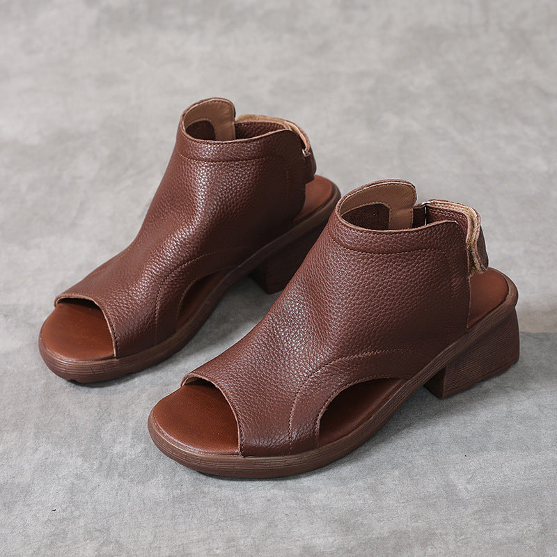 Valenzora | Genuine Leather Retro Artistic Women's Sandals Mid-High Soft Sole