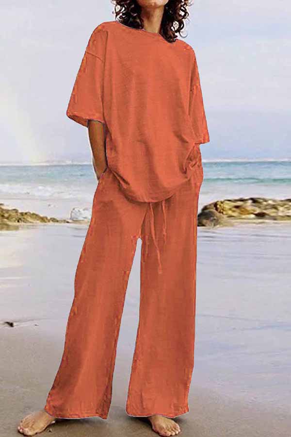 Valenzora | Casual Living Solid Color O-Neck Short Sleeve Two Pieces (11 Colors)