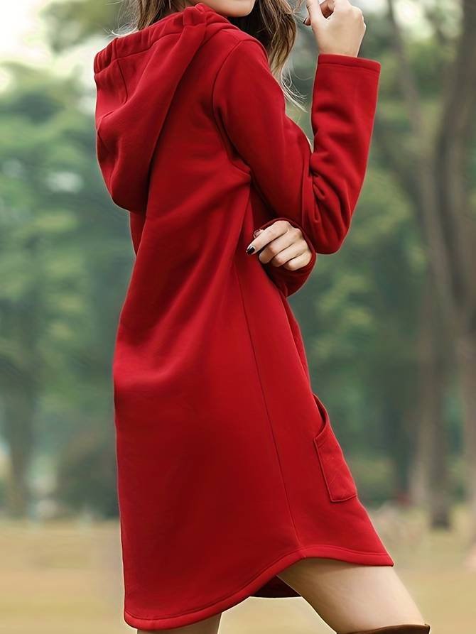 Valenzora - Red hooded sweatshirt dress with pockets