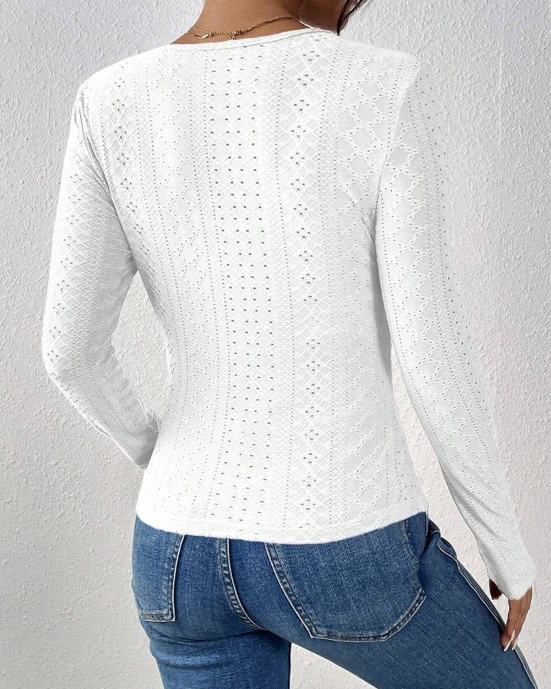 Valenzora | Long-sleeved top, V-neck, Spetspanel
