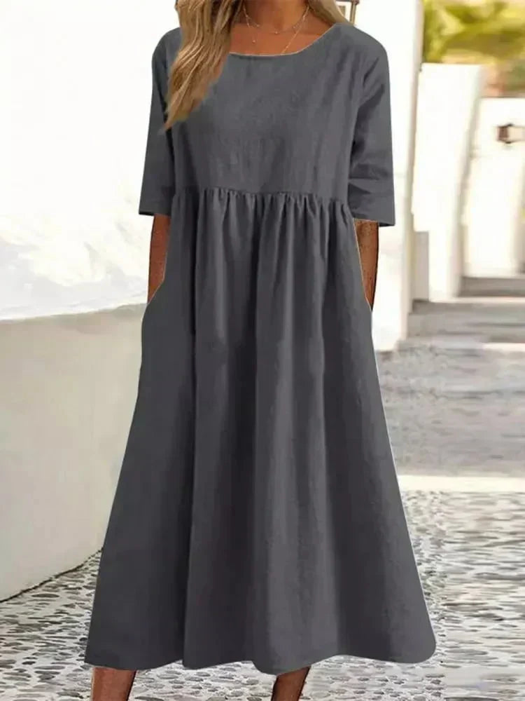 Valenzora | Hochwertiges Baumwoll-Leinen-Kleid