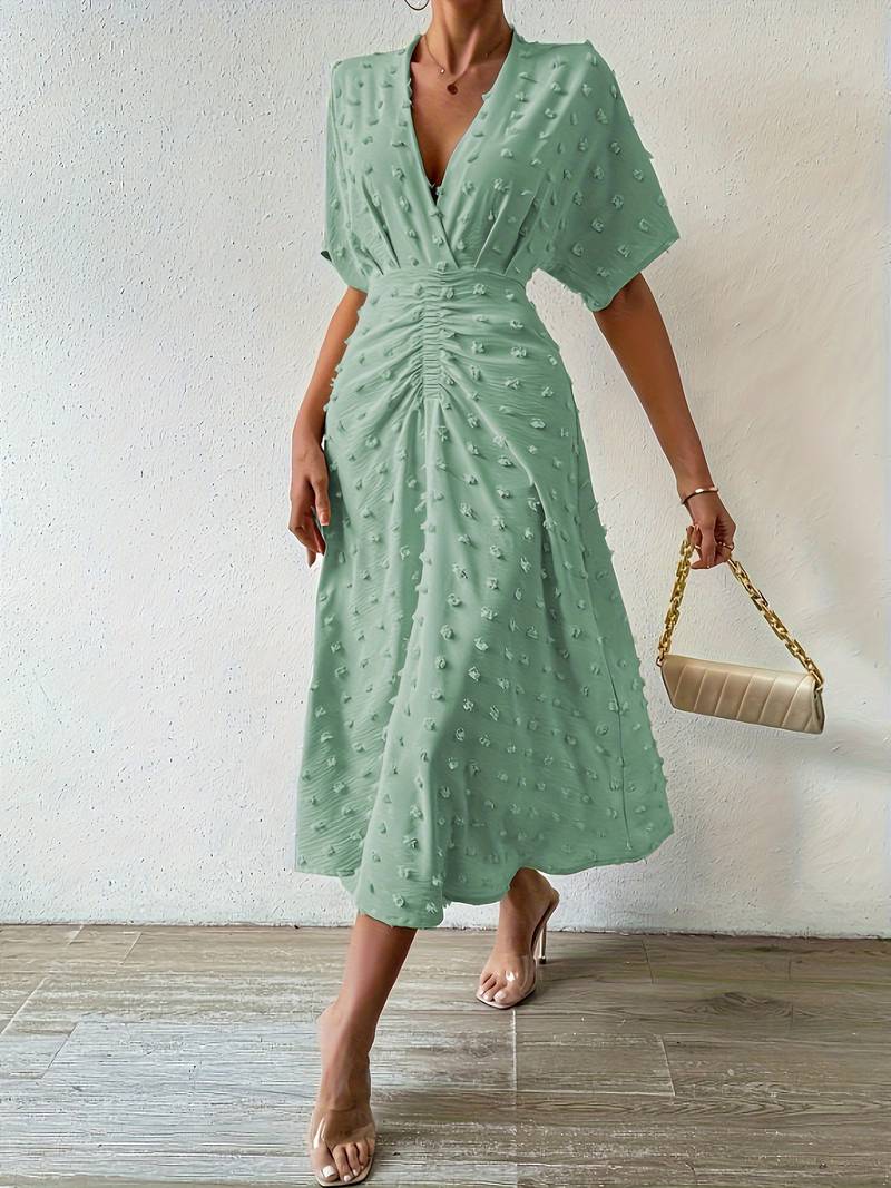 Valenzora | Swiss Dot Ruffle Midi Dress