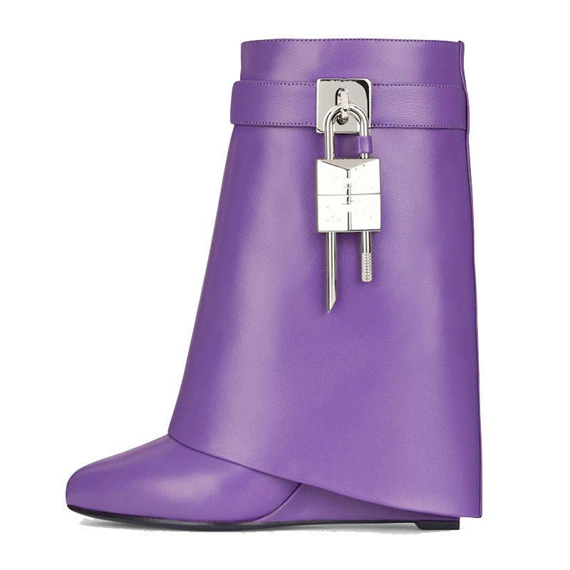 Valenzora | Women's Fashion Slanted Heel Round Toe Leather Upper High Heel Zipper Short Boots