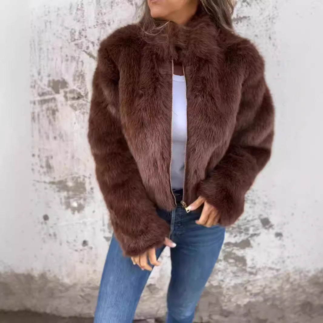 Valenzora | Elegant fur coat with zipper closure