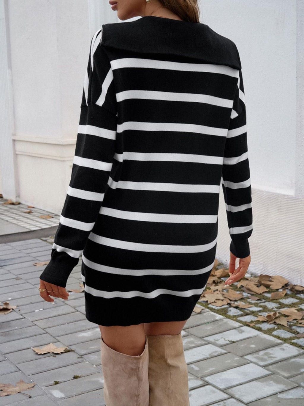 Valenzora | Chic Autumn Striped Quarter Zip Pullover Dress for Women