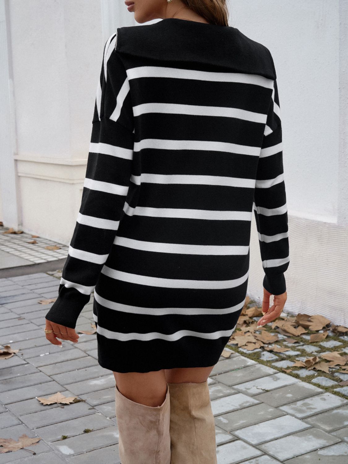 Valenzora | Chic Autumn Striped Quarter Zip Pullover Dress for Women
