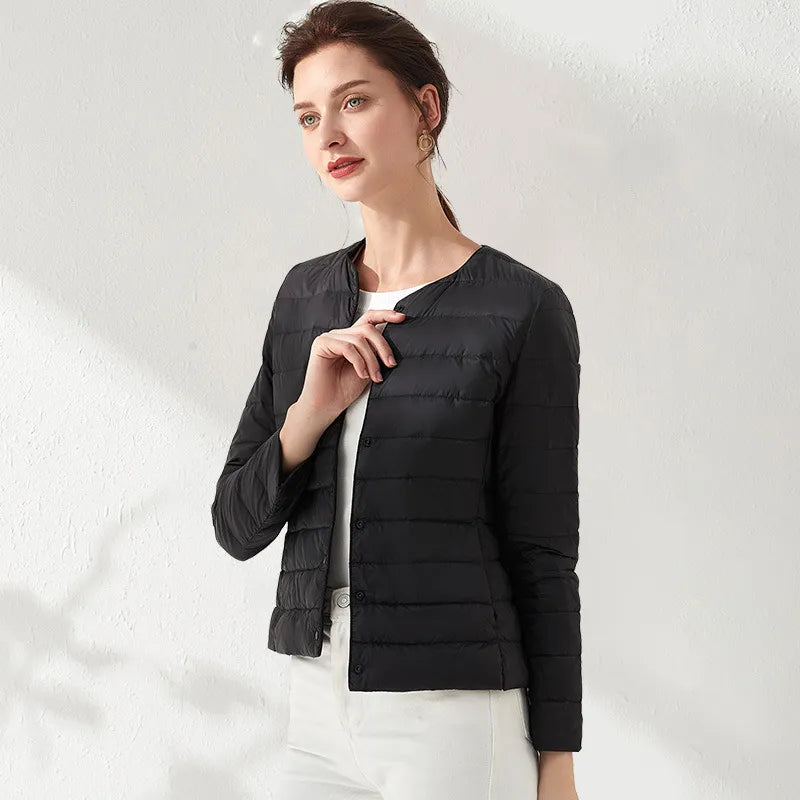 Valenzora | Lightweight, collarless, slimming down jacket for women