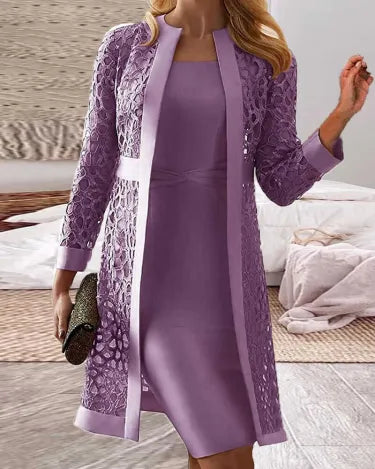 Valenzora | Damen-Cardigan-Kleid mit Spitze, 2-teiliges Set