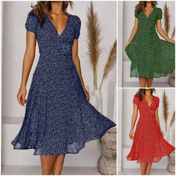 Valenzora | Flowing A-line midi dress with V-neck Jannie