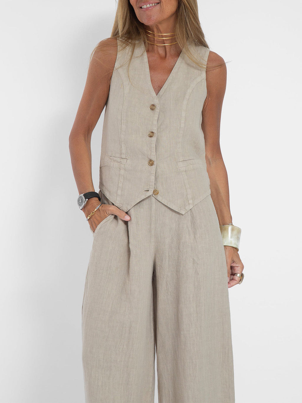Valenzora | Button-down vest and wide-leg trousers set