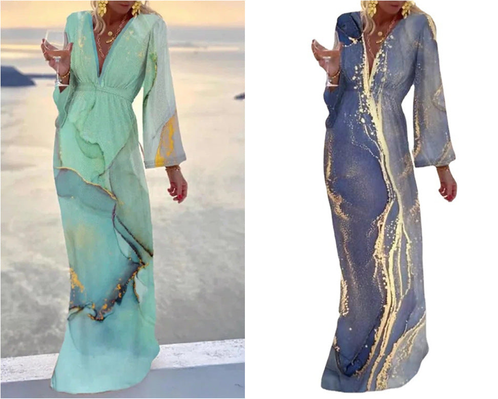 Valenzora | V-neck chiffon sleeves fitted beach skirt