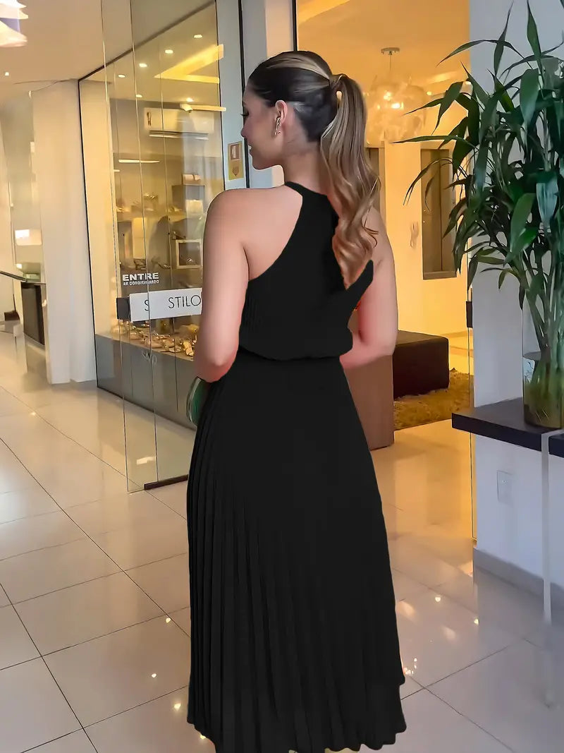 Valenzora | Elegantes sommerliches Midikleid mit Rundhalsausschnitt und geraffter Taille