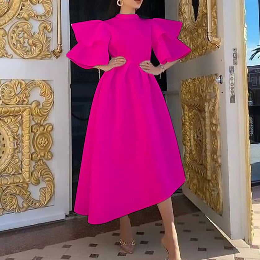 Valenzora dress with lotus leaf sleeves and a solid-color, wide cut