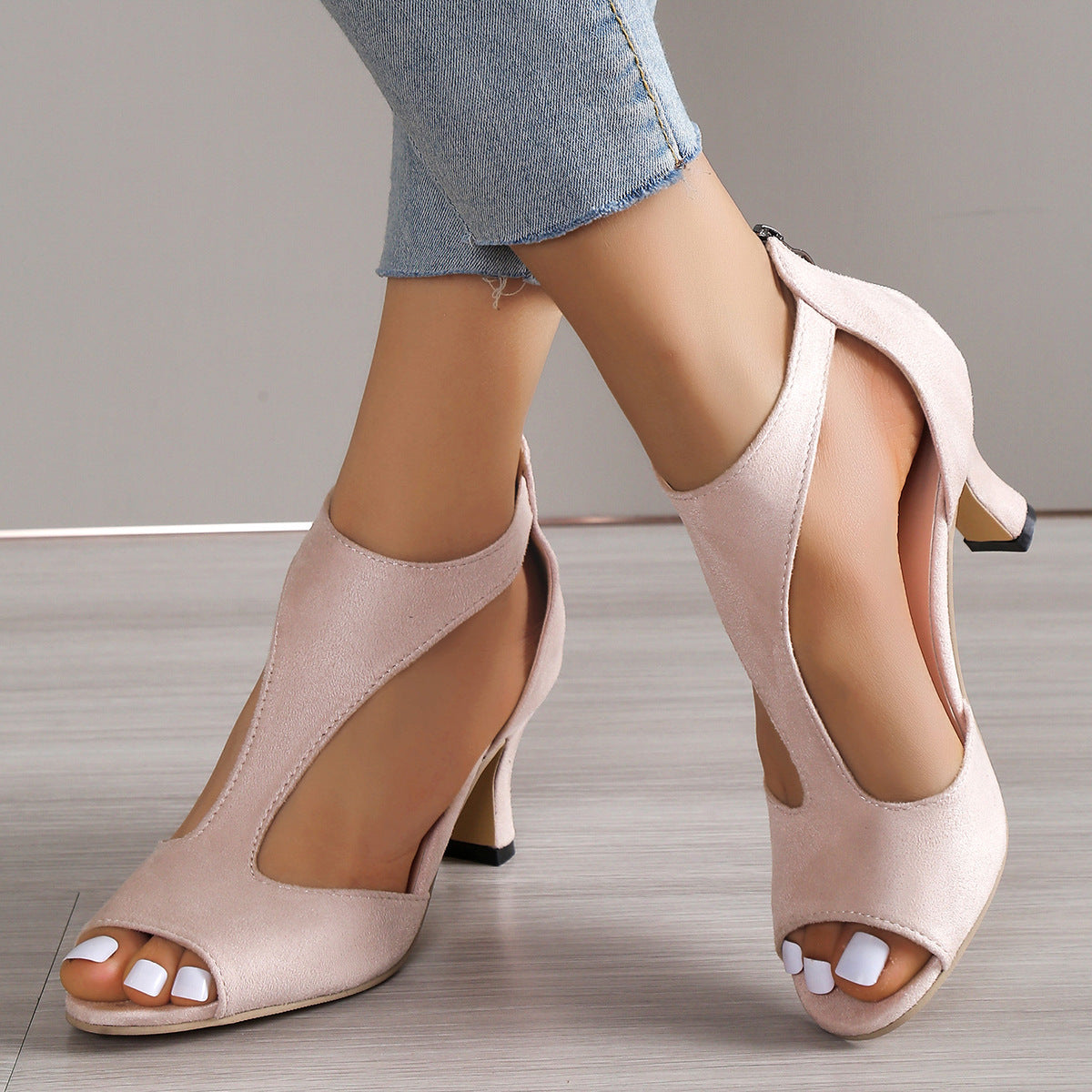 Valenzora Heel Peep Toe Sandals for Women, with Back Zipper, Summer Outdoor Shoes