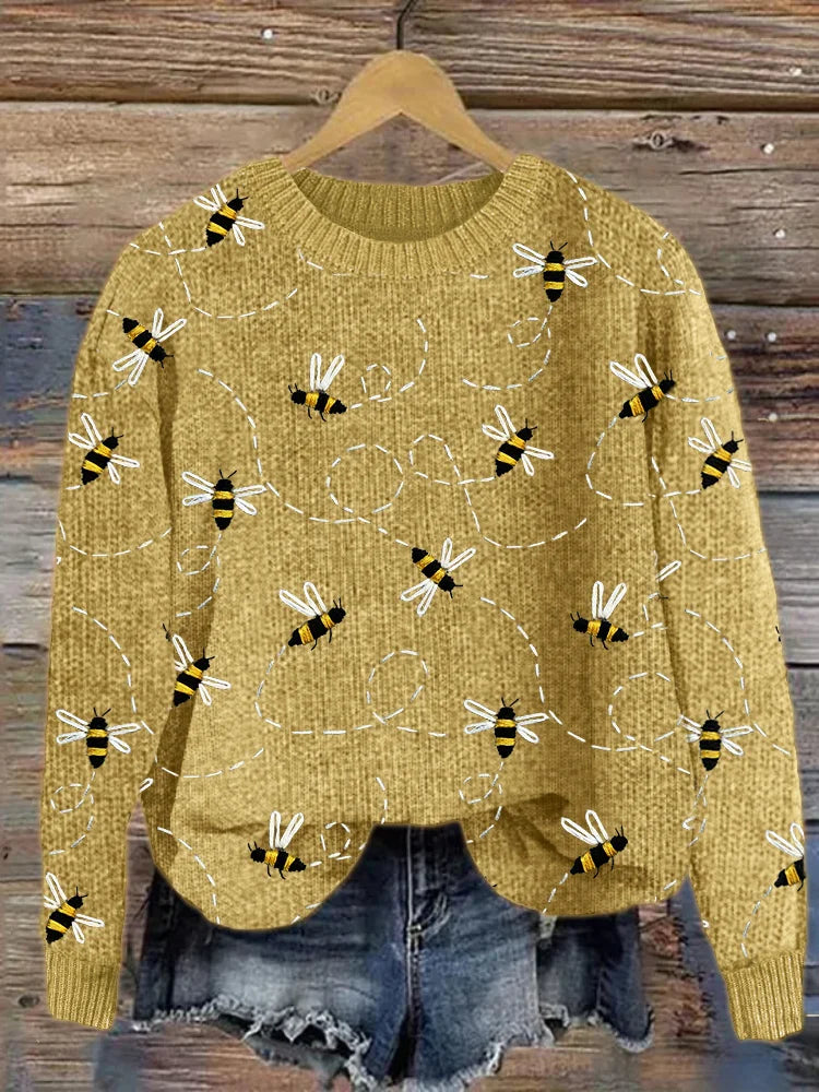 Valenzora | Charmanter Strickpullover mit Bienenstickerei
