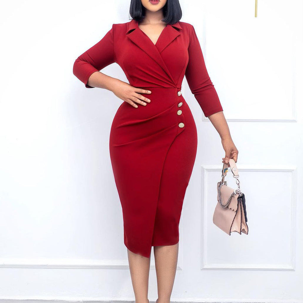 Valenzora fashion women's suit collar button dress