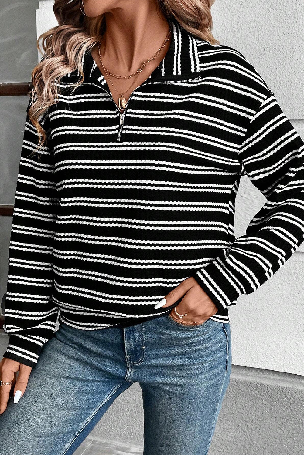 Valenzora | Striped Top with Quarter Zip for Women