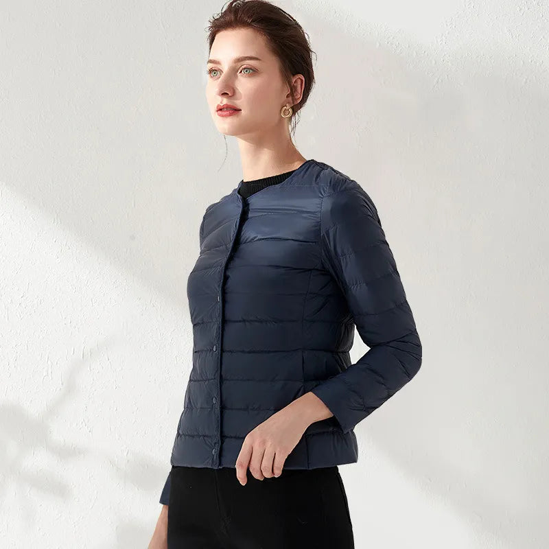Valenzora | Lightweight, collarless, slimming down jacket for women