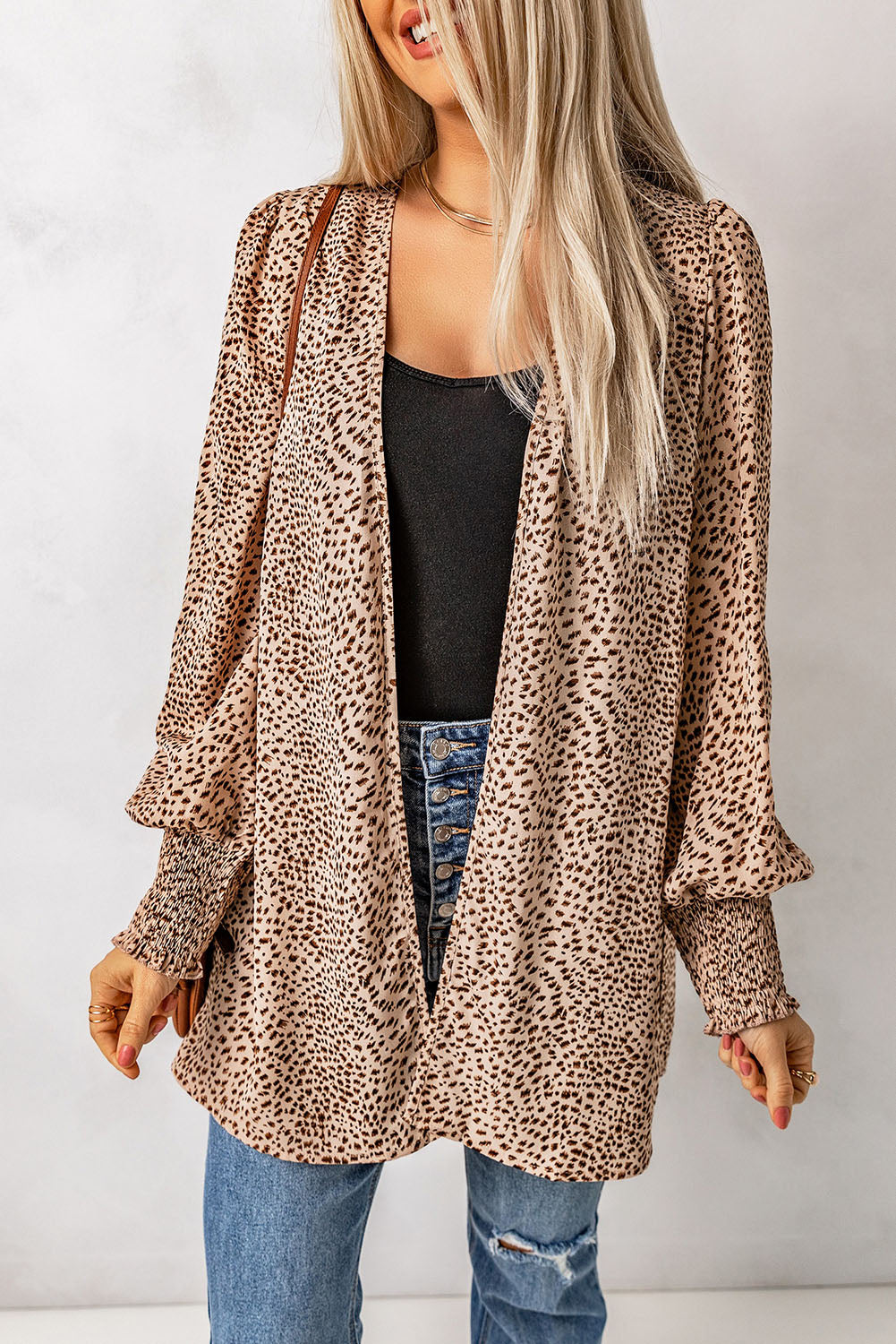 Cardigan mit Leopardenmuster und Ballonärmeln