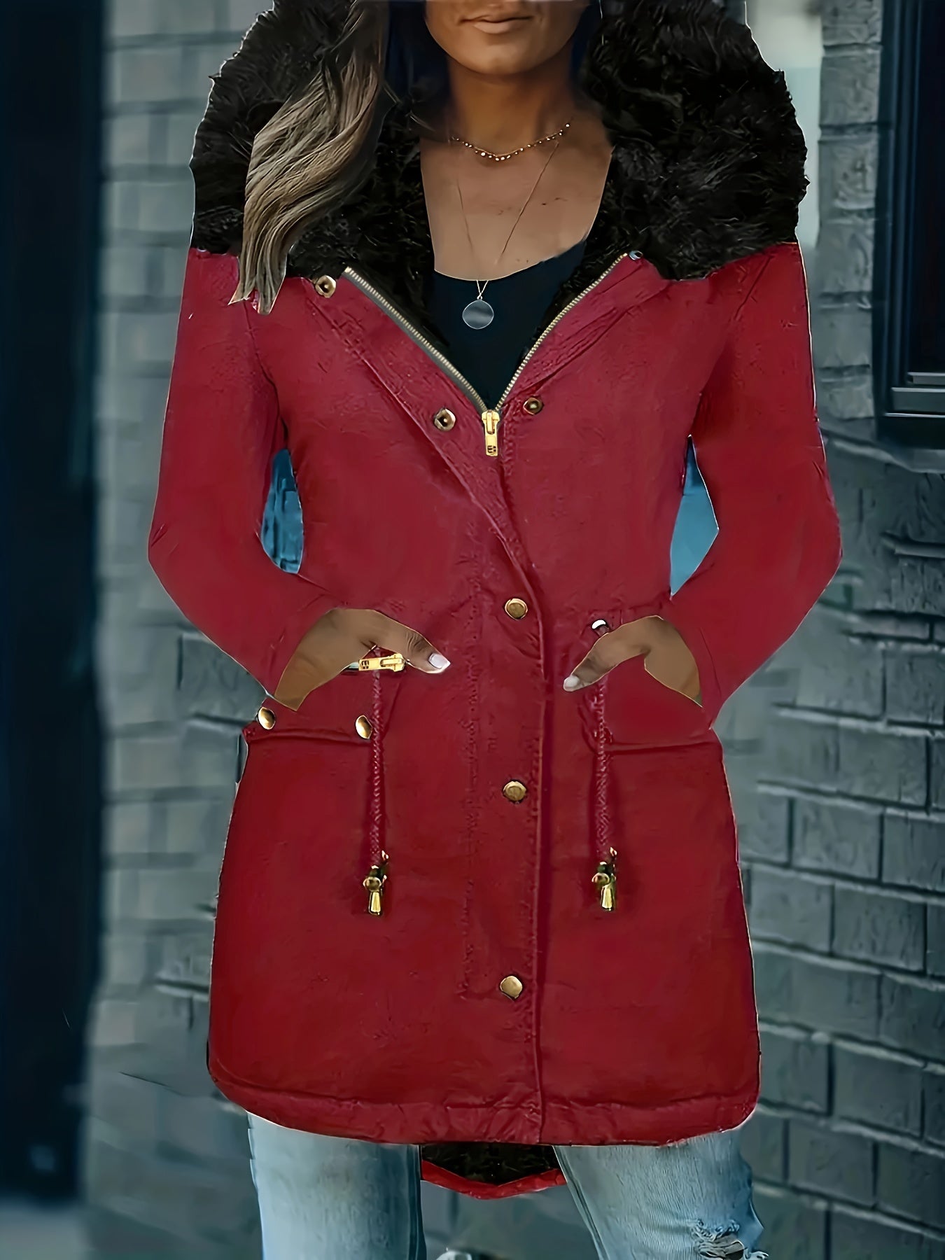 Valenzora | Zip-up parka coat with buttons and hood, women's winter jacket