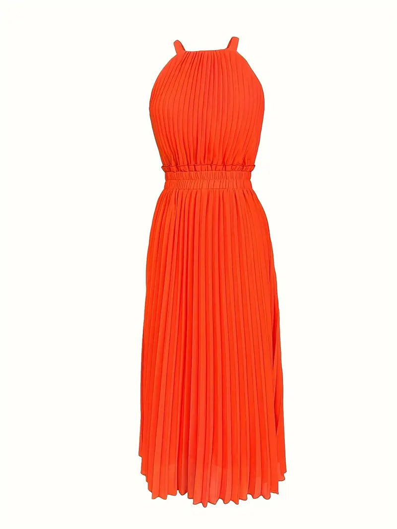 Valenzora | Elegantes sommerliches Midikleid mit Rundhalsausschnitt und geraffter Taille