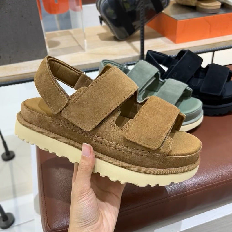 Valenzora | Spring and Summer New Genuine Leather Thick Sole Strappy Velcro Sandals Women's Open Toe Height Increase