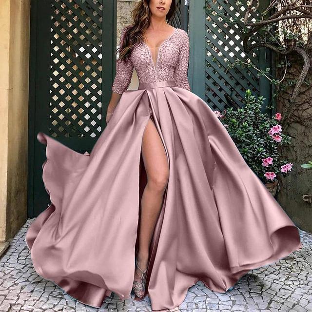 Valenzora | Juhla Table Sexy Long Sleeve Evening Dress Women V-Neck