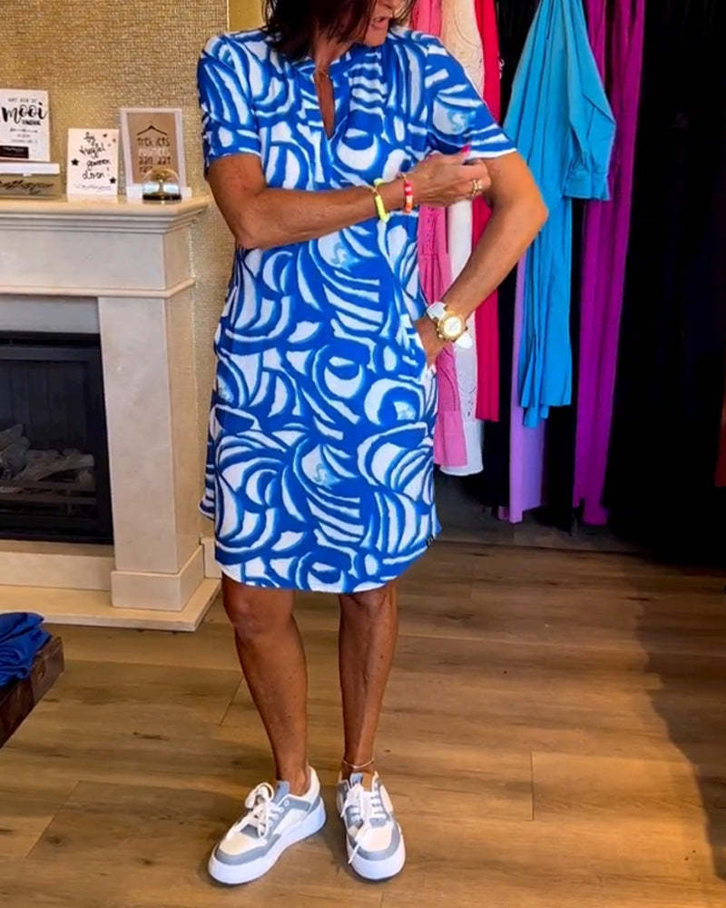 Valenzora | Short-sleeved women's dress with V-neck and print