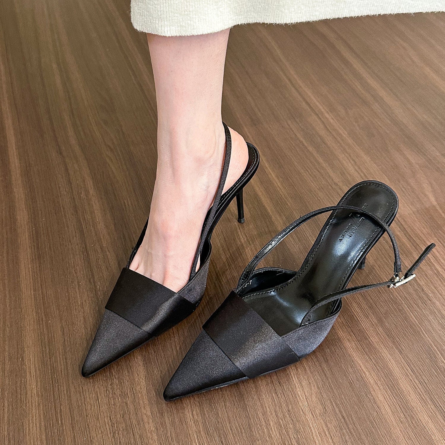 Valenzora | Women's Closed Toe Pointed Toe Silver Satin Sandals