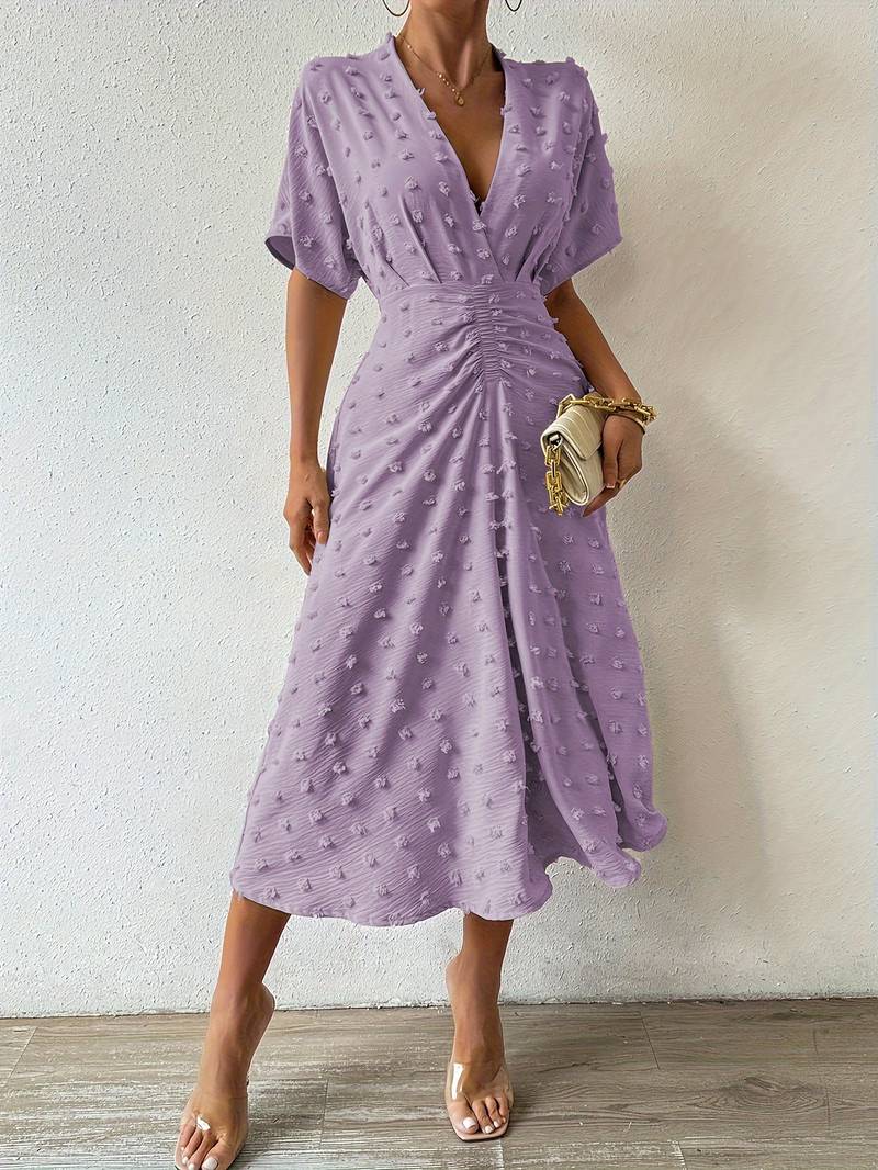 Valenzora | Swiss Dot Ruffle Midi Dress