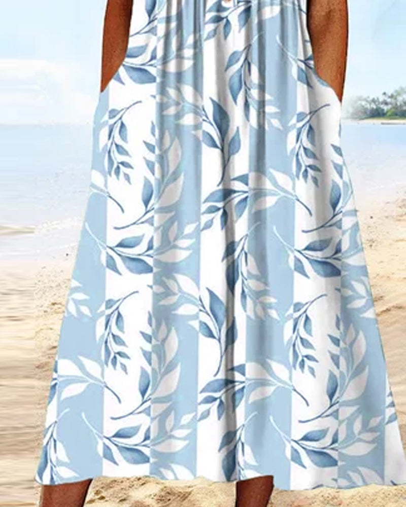 Valenzora | Short-sleeved summer dress with leaf print
