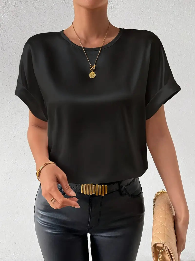 Valenzora | Satin-T-Shirt mit umgeschlagenen Ärmeln für Damen
