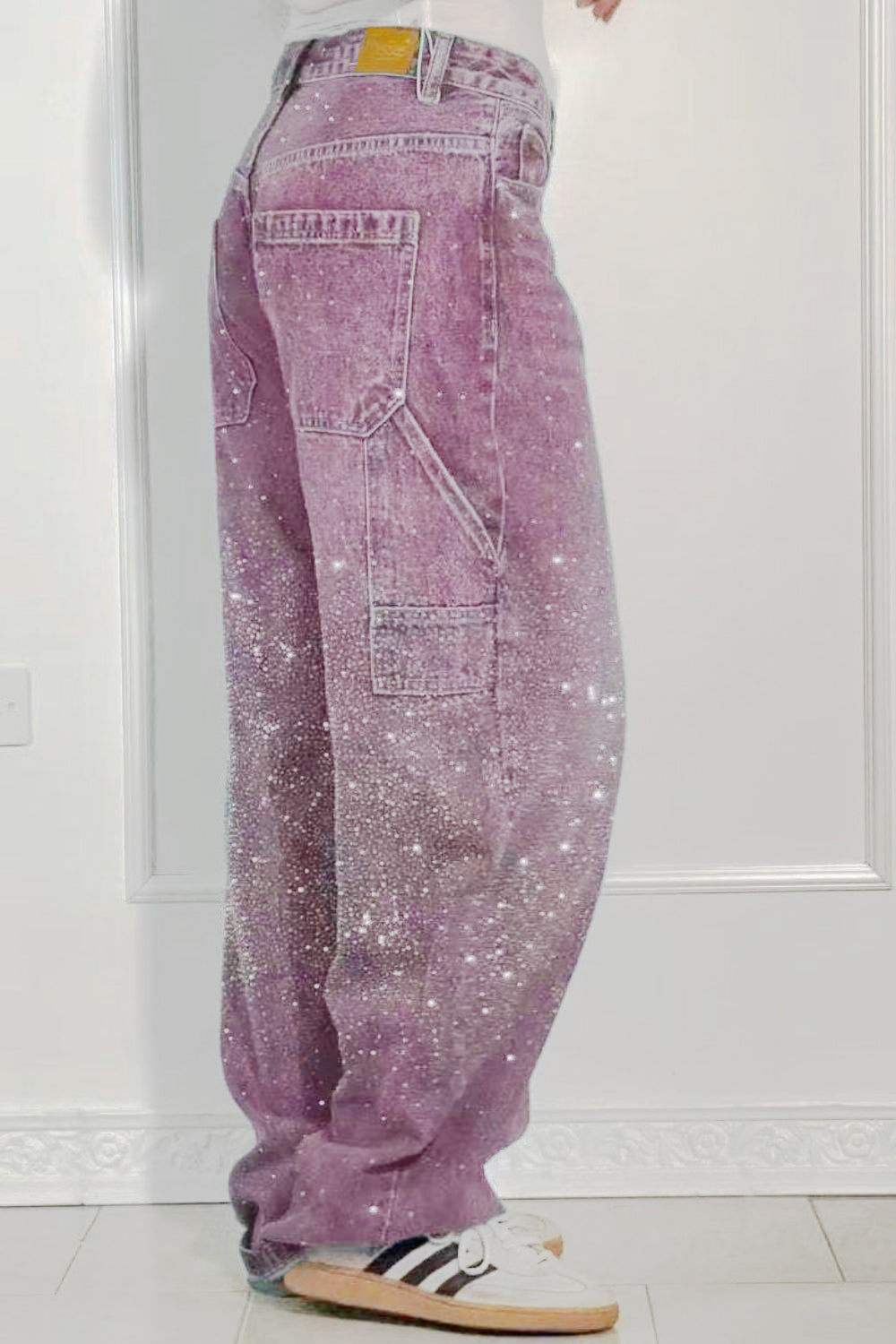 Valenzora | Women's Washed Jeans with Rhinestone Details, Wide Fit