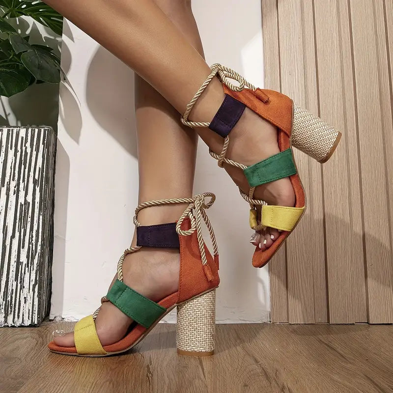 Valenzora | Damen-Sandalen mit Absatz und Farbblock-Design