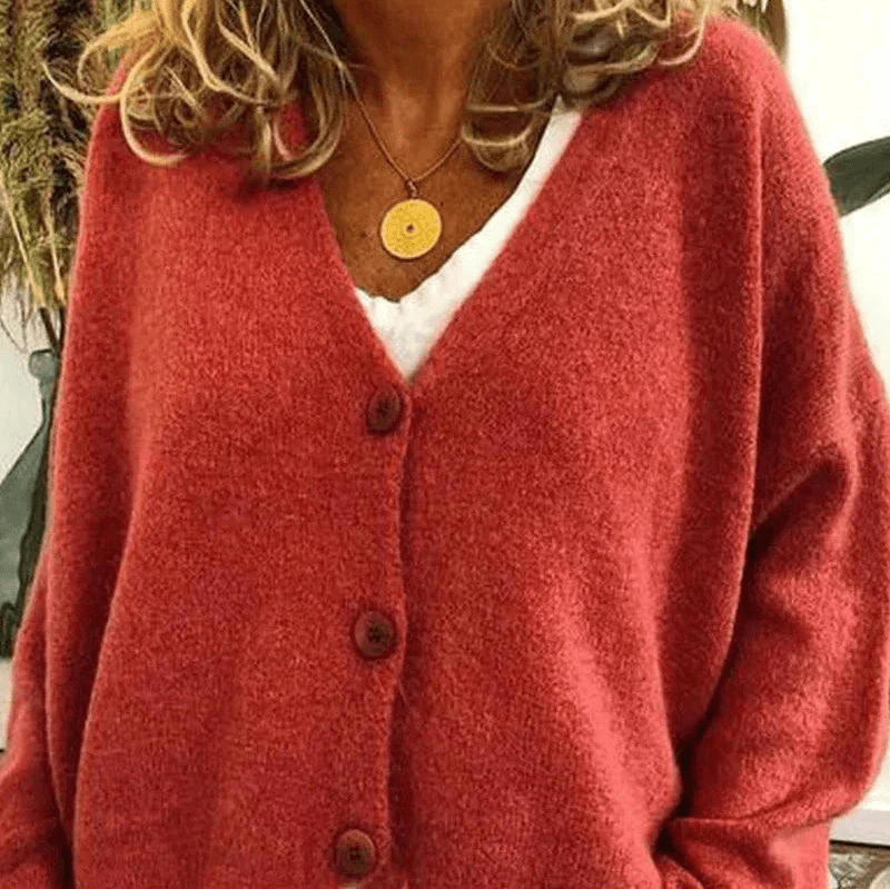 Valenzora | Bequemer Cardigan mit V-Ausschnitt, Damenpullover, Strickweste, weicher Stoff