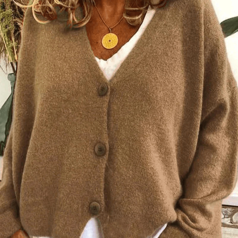 Valenzora | Bequemer Cardigan mit V-Ausschnitt, Damenpullover, Strickweste, weicher Stoff