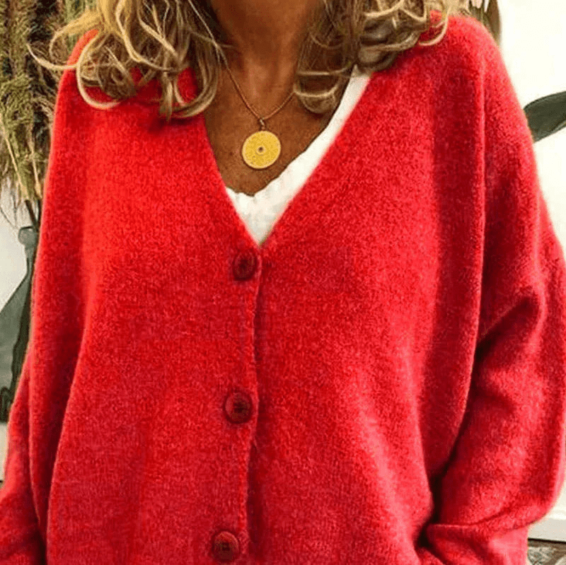 Valenzora | Bequemer Cardigan mit V-Ausschnitt, Damenpullover, Strickweste, weicher Stoff