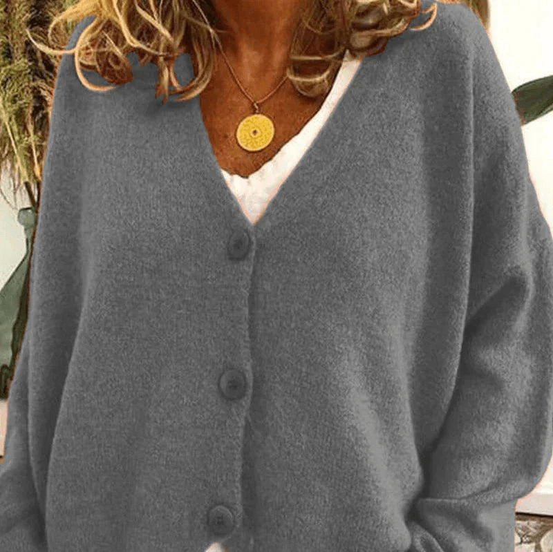 Valenzora | Bequemer Cardigan mit V-Ausschnitt, Damenpullover, Strickweste, weicher Stoff